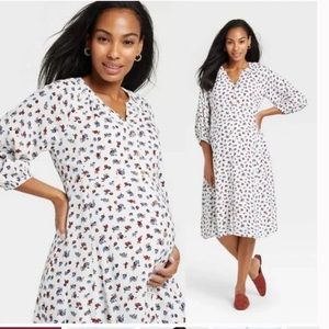 The Nines by Hatch Floral Button-Front Poplin Maternity Midi Dress Size Large
